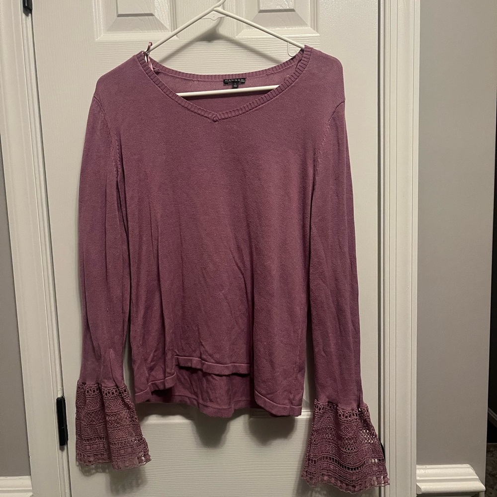 Hannah Purple Long‎ Sleeve Thin Sweater
Blouse With The Lace Trim Bell
Sleeve L